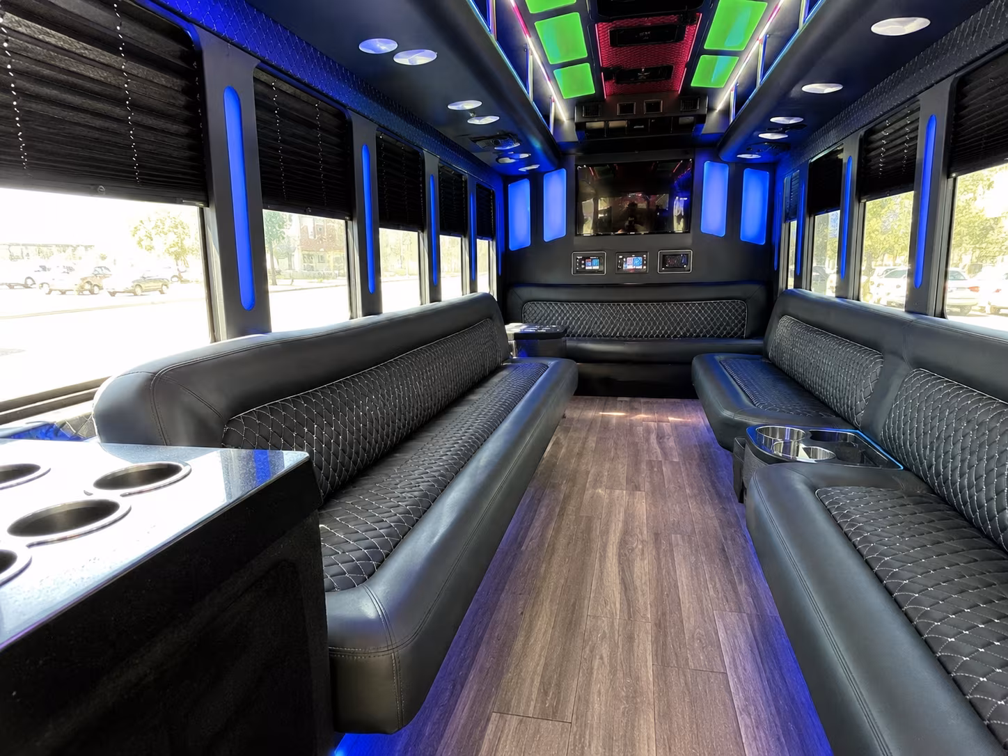 victoria 15 passenger party bus inside