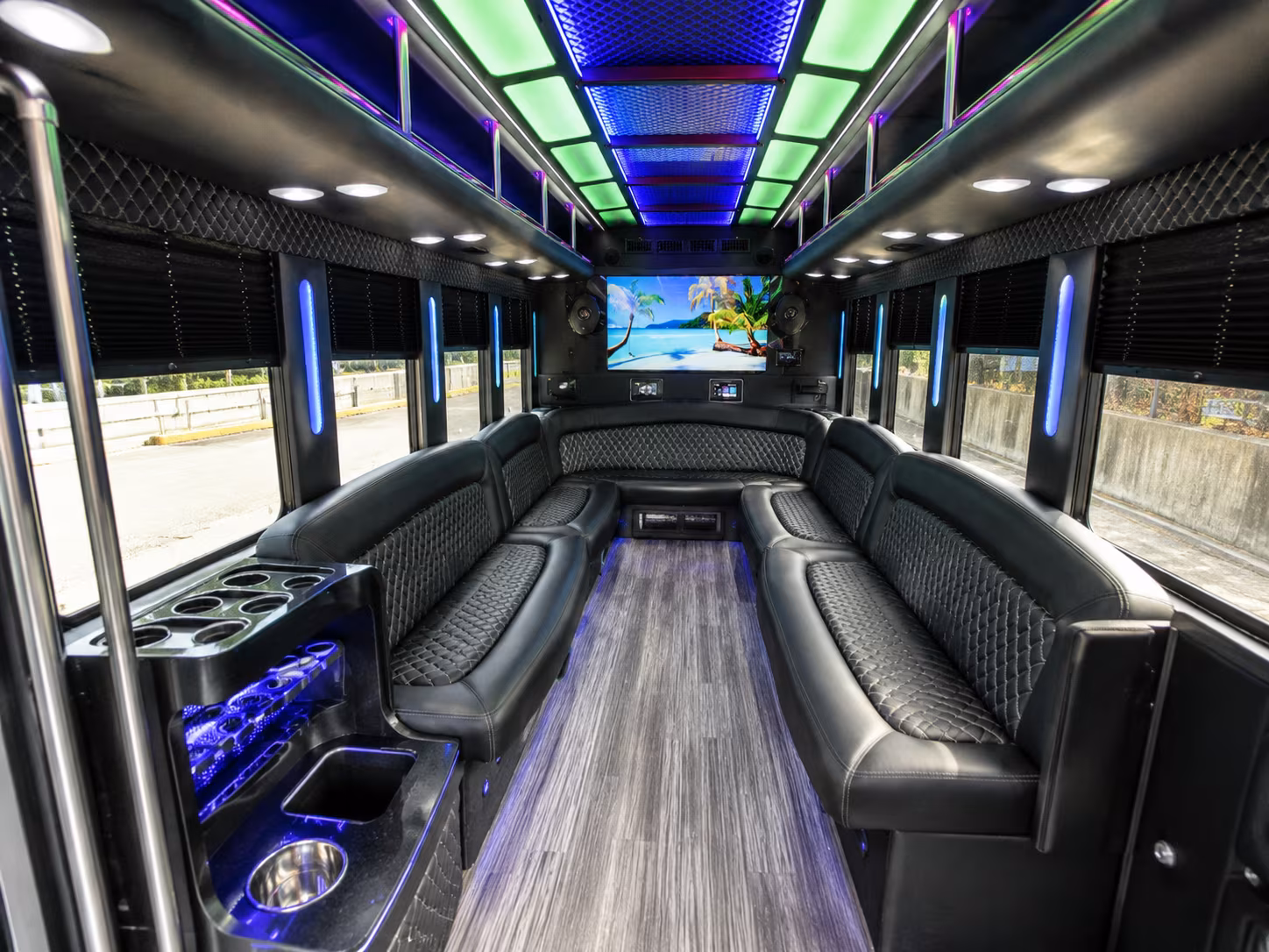 victoria 18 passenger party bus inside