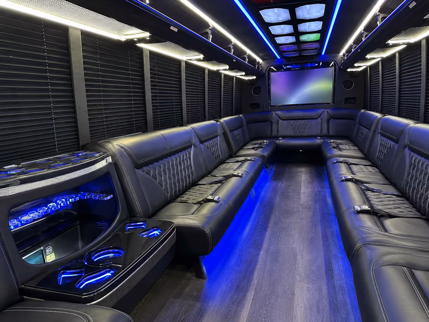 victoria 20 passenger party bus inside