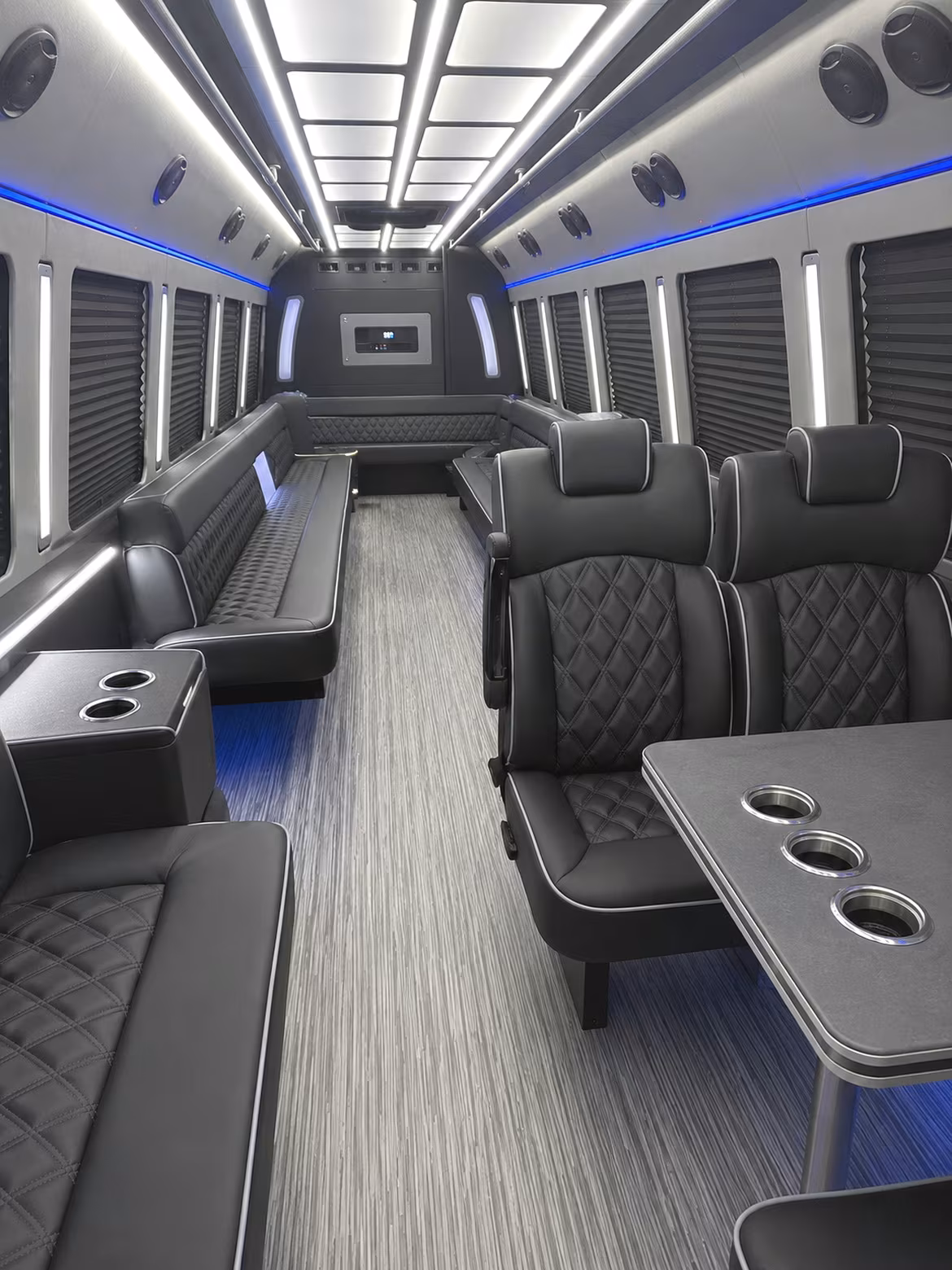 victoria 25 passenger party bus inside